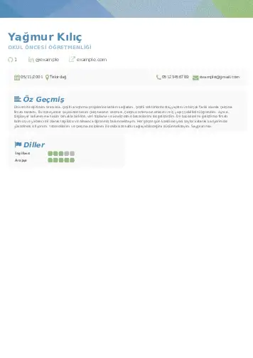 Okul Öncesi Öğretmeni Öğretmenliği Cv Örnekleri cv indir